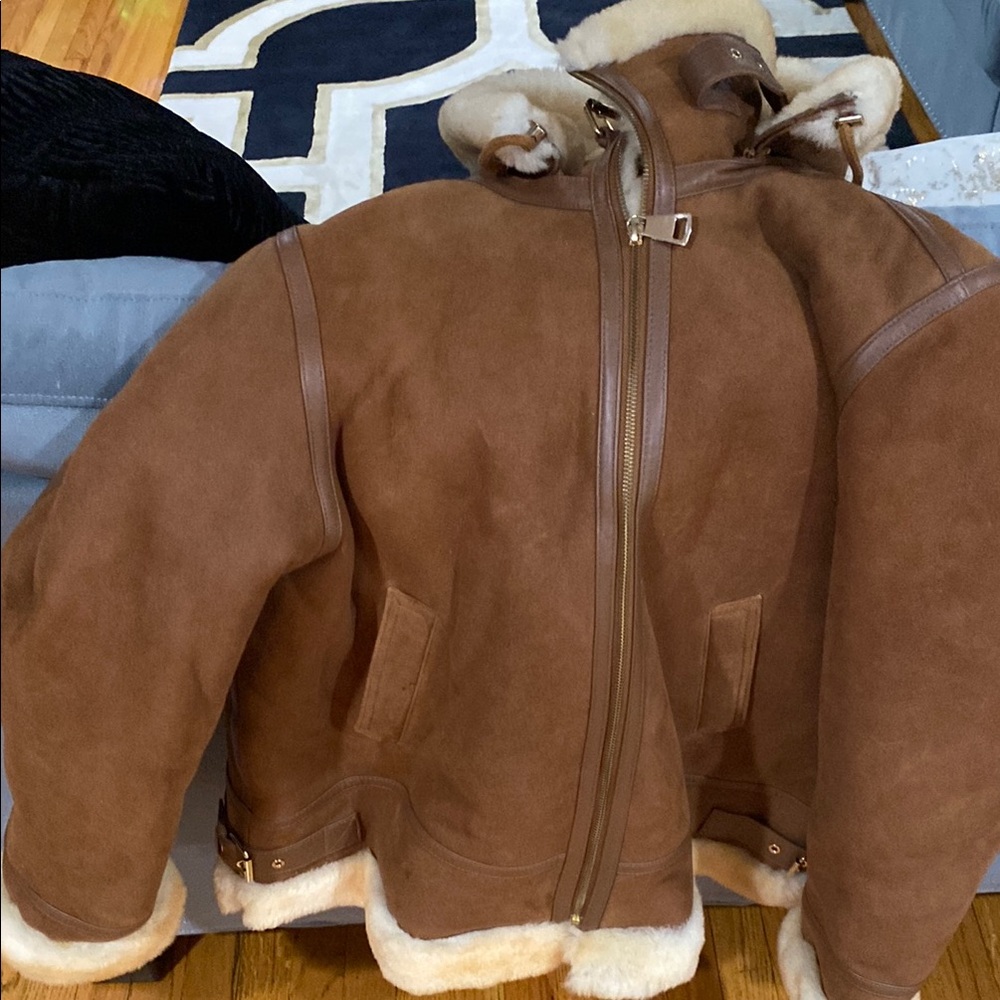 Harlin Shearling Coat in Cream and Brown